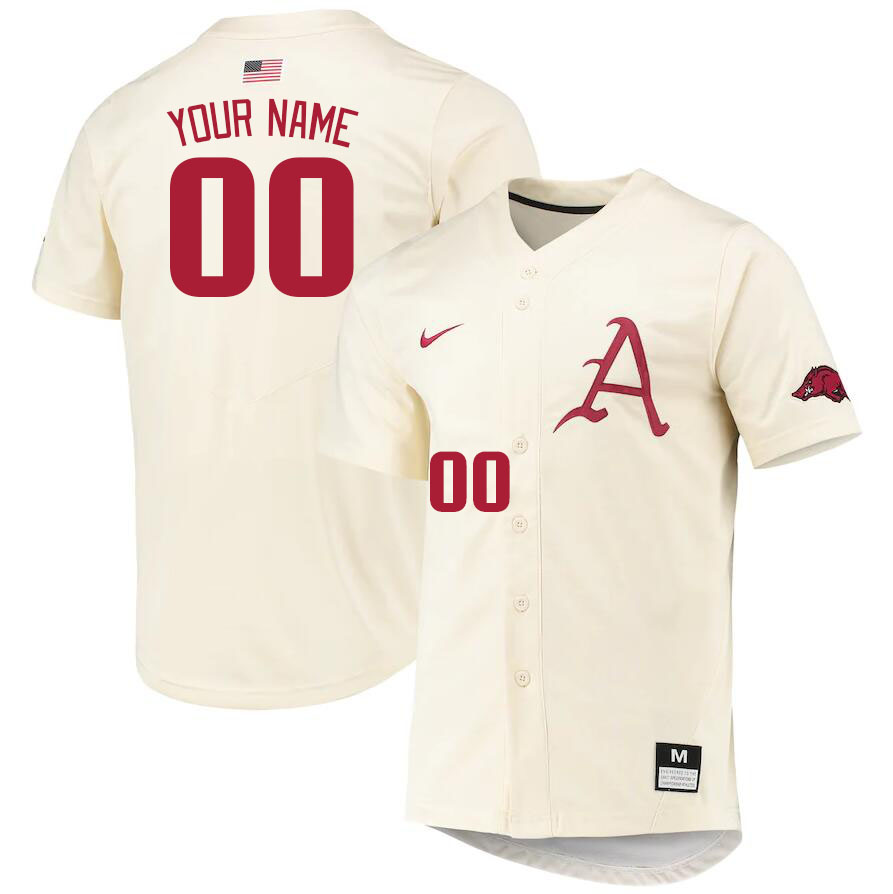 Custom Arkansas Razorbacks Name And Number College Baseball Jerseys Stitched-Cream